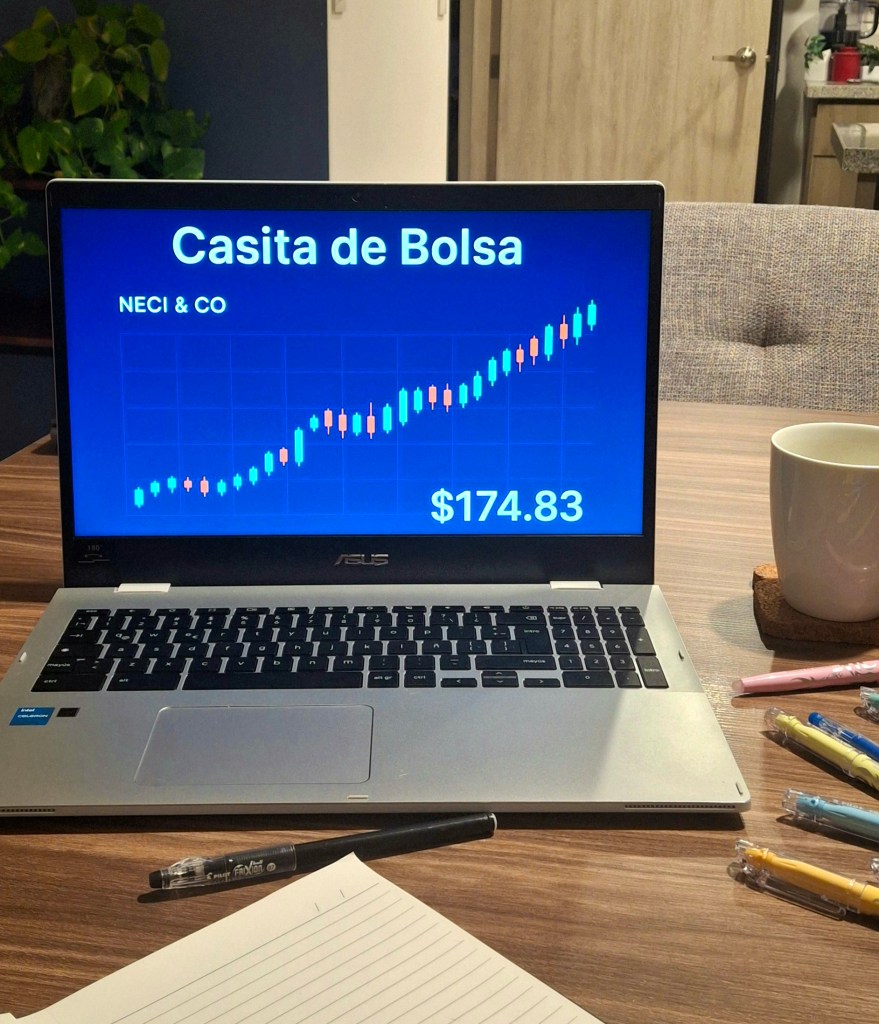 Imagen generada con IA representando una casa de bolsa y una acción.